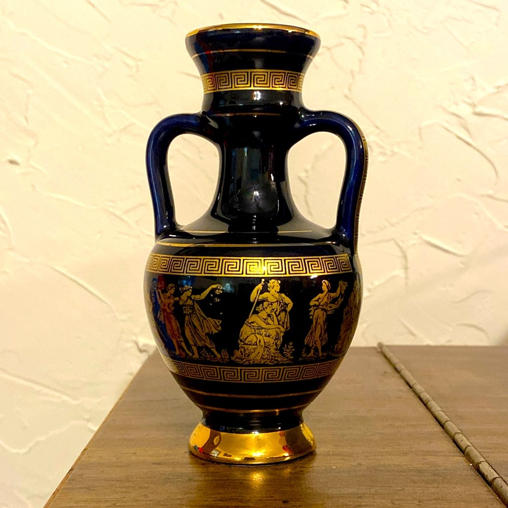 4” Spyropoulos Bud Vase with 24K Gold Trim Made in Greece